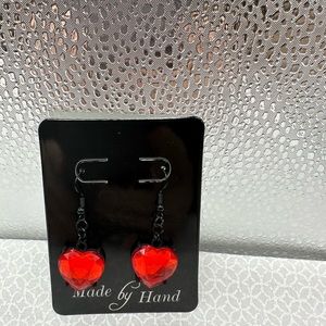 Handmade red heart dangle earrings